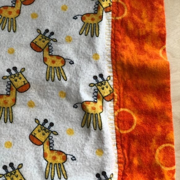 Hand Crafted Cheery Giraffes Flannel Baby Blanket - Picture 6 of 8